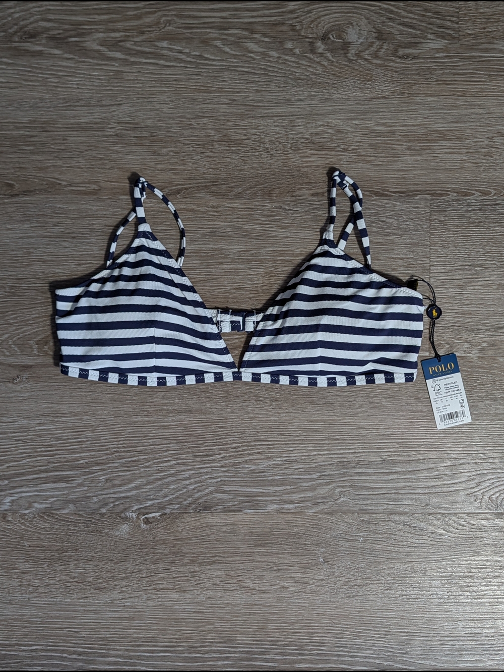 NWT Ralph Lauren Polo Navy & White Striped Bikini Swim Top